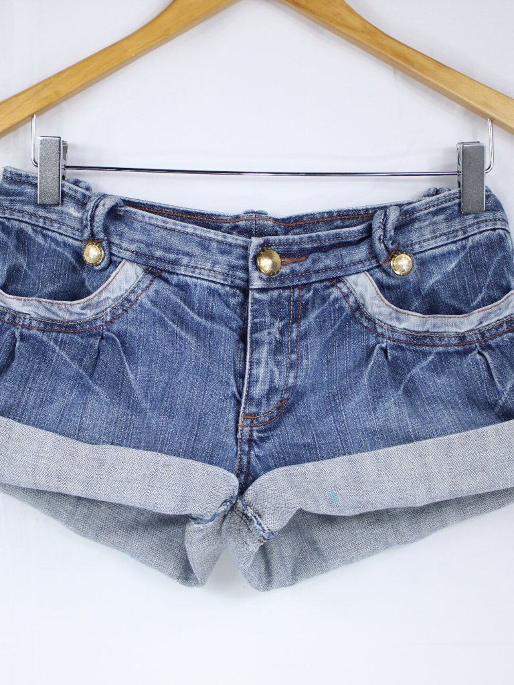 ARMANI EXCHANGE A/X WOMENS ROLL-UP BOTTOM BUTTON UP JEAN SHORTS Y2K VINTAGE SZ 2